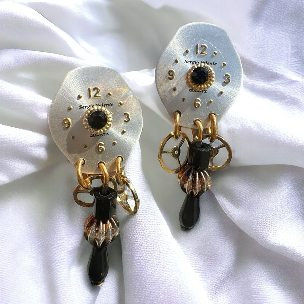 Steampunk Watch Face Dangle Earrings - Handmade
